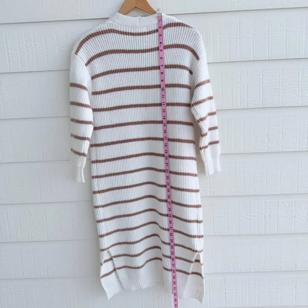 Blu Ivy Long Striped Cardigan Small Ivory Cozy Knit